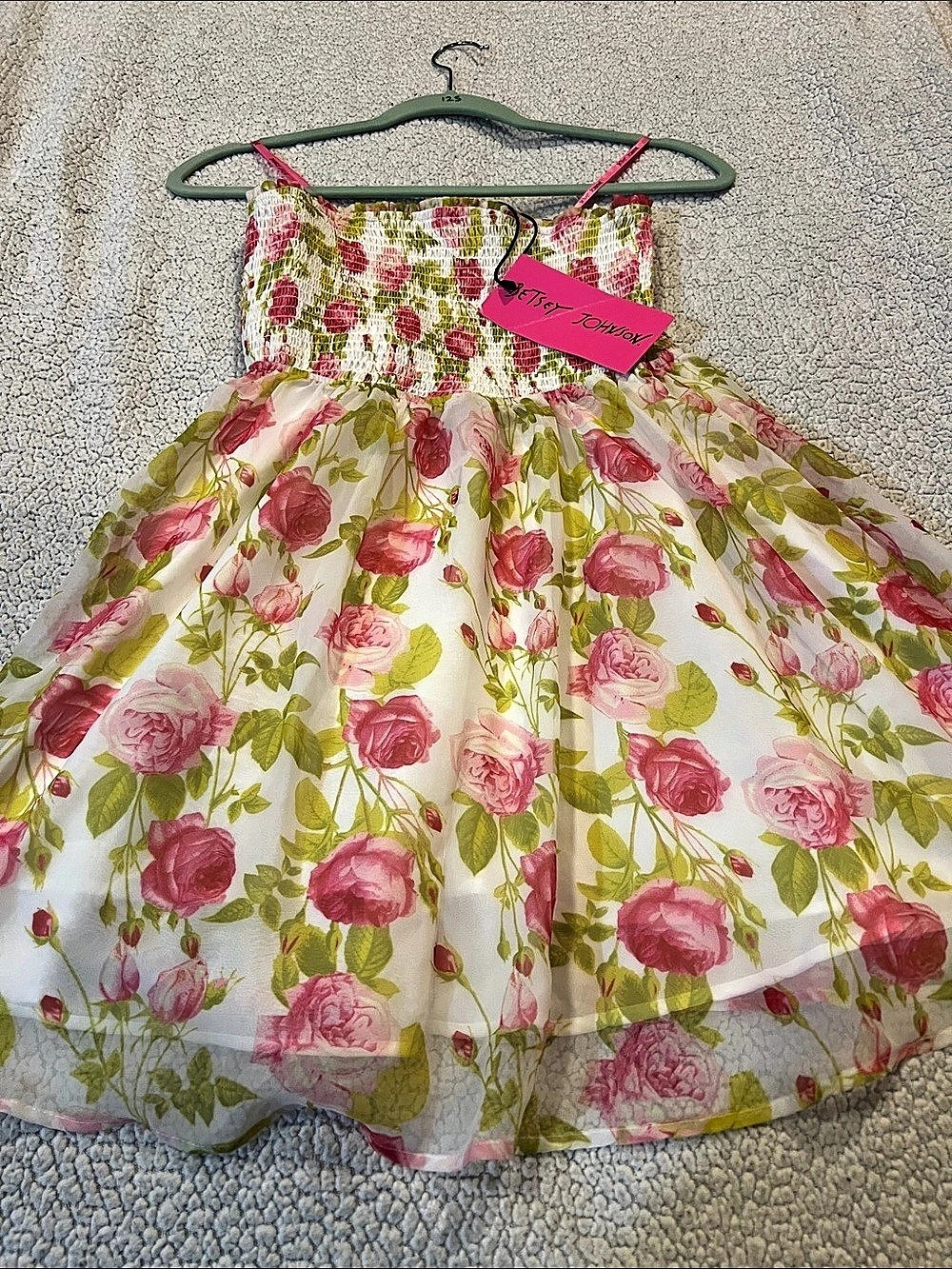 Betsey Johnson Floral Dress in Pink & White Girls XS NWT